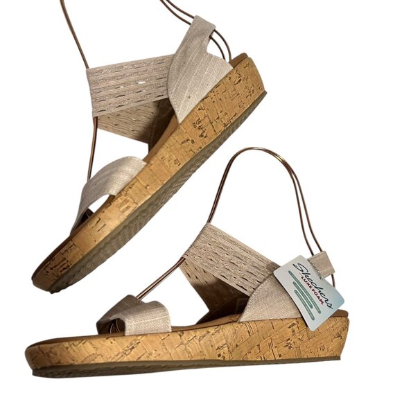 Skechers sandals womens 7 Brie Most Wanted Wedge beige fabric slingback foam - Picture 6 of 11